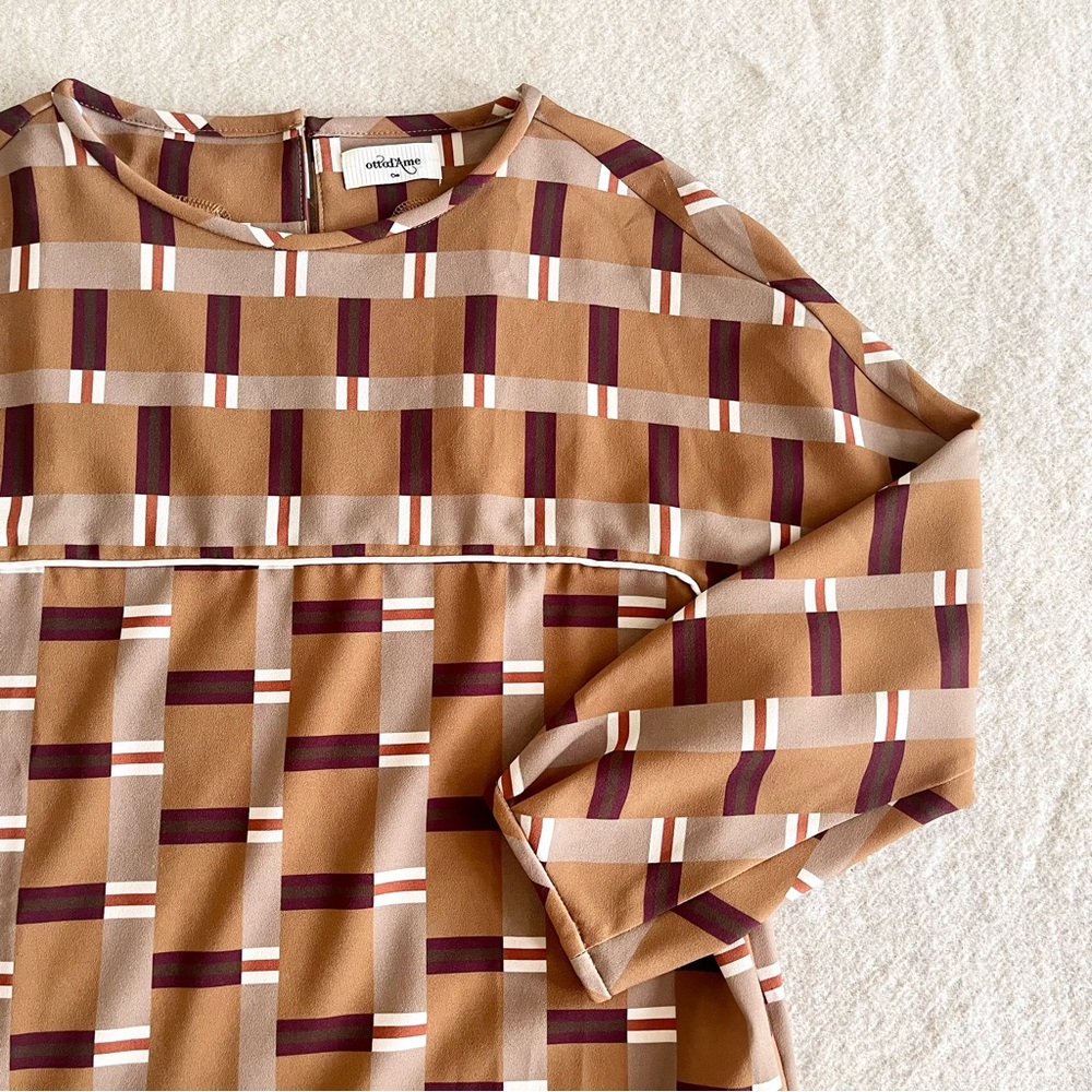 Ottod'ame brown dress w/retro geometric pattern - Picture 4 of 10
